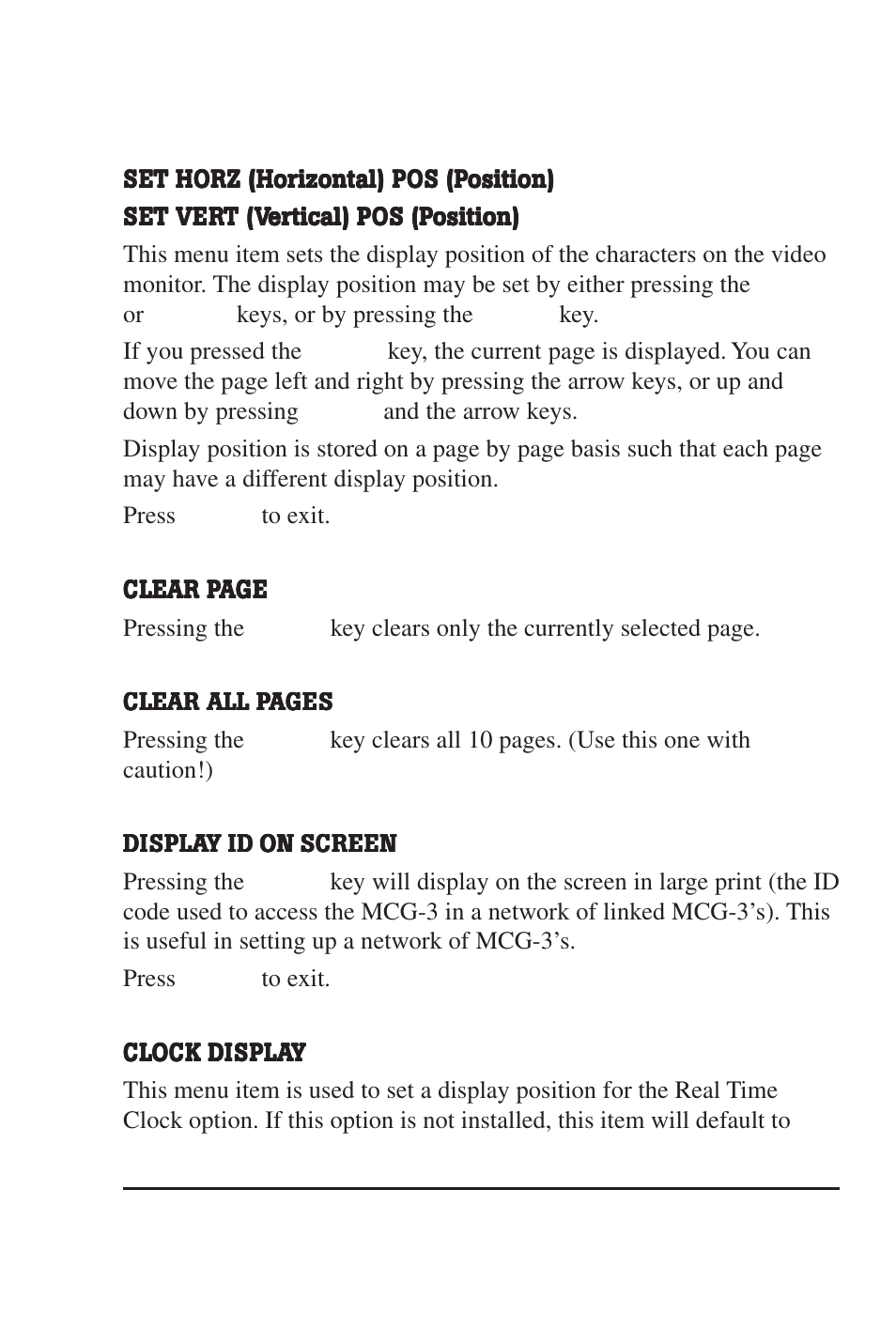 Screen control menu | Burst Electronics MCG-3 User Manual | Page 8 / 71