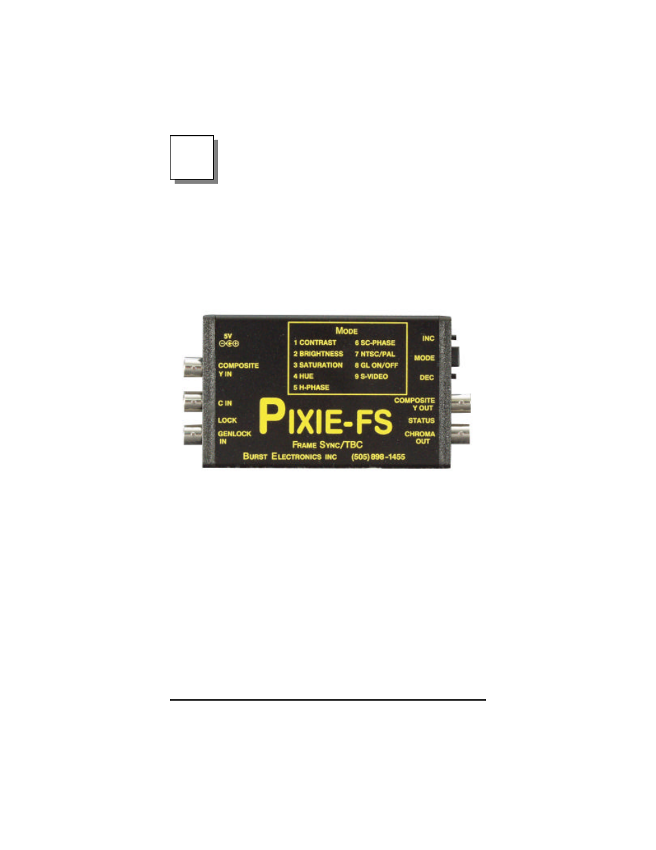 Pixie-fs analog tbc w/ infinite window frame store | Burst Electronics Pixie-FS User Manual | Page 2 / 8