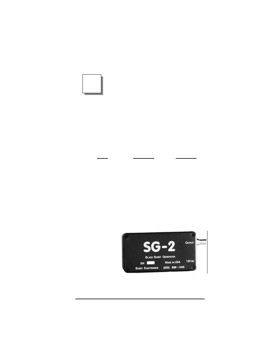 Black burst generators | Burst Electronics SG-2 User Manual | Page 2 / 4