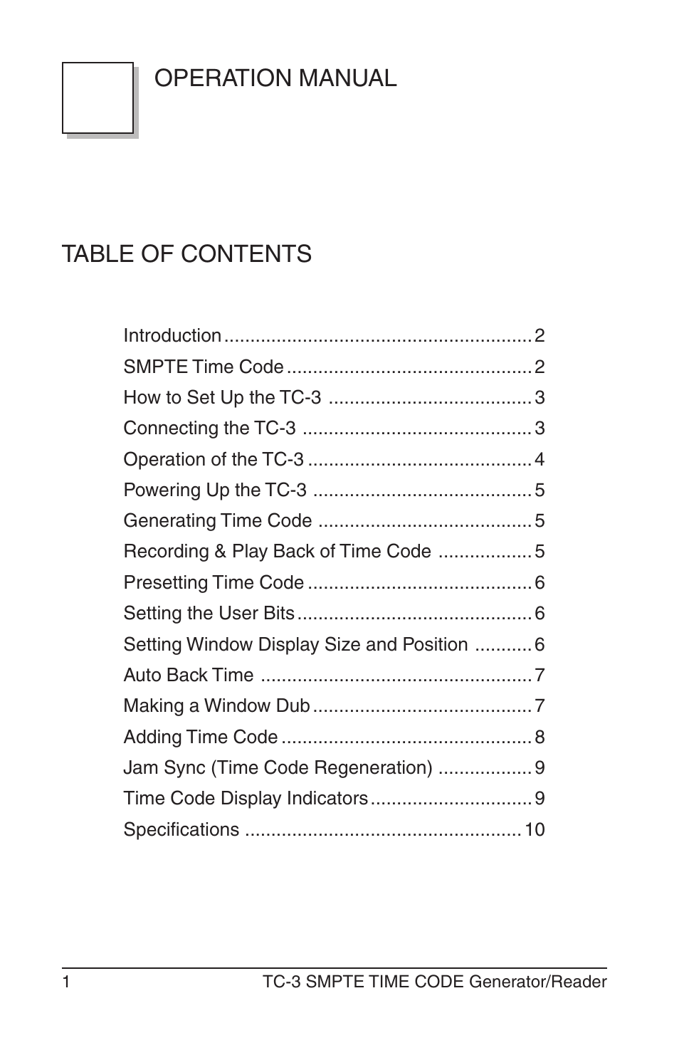 Operation manual table of contents | Burst Electronics TC-3 User Manual | Page 2 / 13