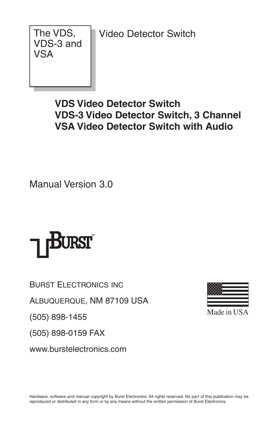 Burst Electronics VDS-3 User Manual | 6 pages