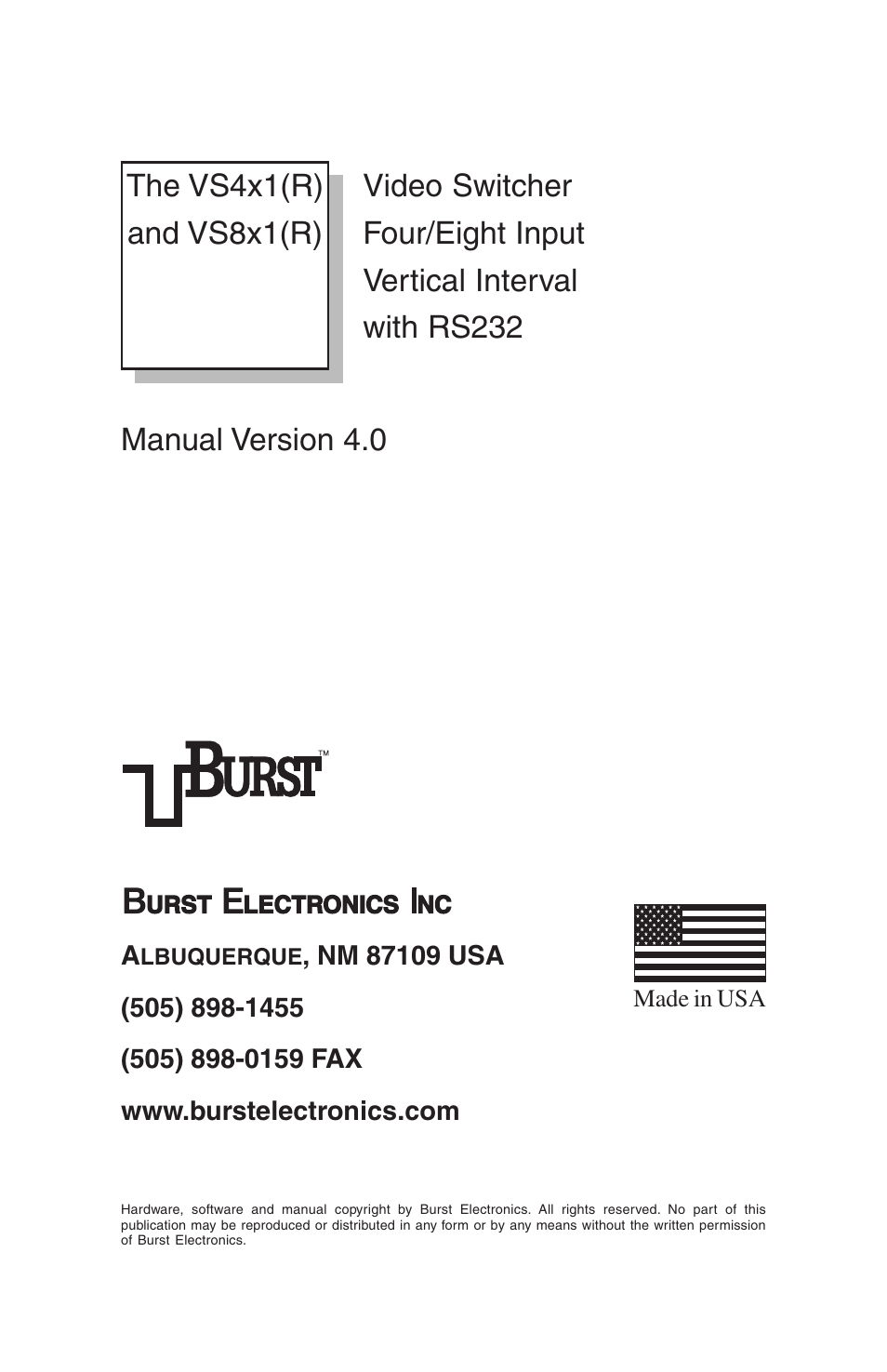 Burst Electronics VS4x1(R) User Manual | 12 pages