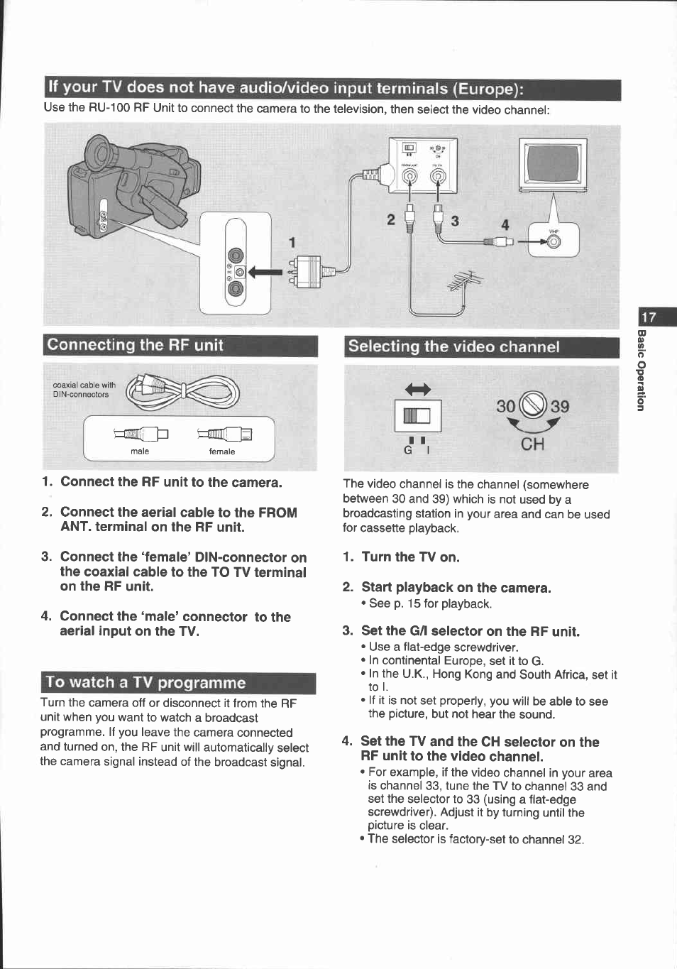 Playback connection, F your tv (or vcr) has audio/video input terminals, If your tv (or vcr) has a scart ternninal | Canon E 700 User Manual | Page 19 / 47