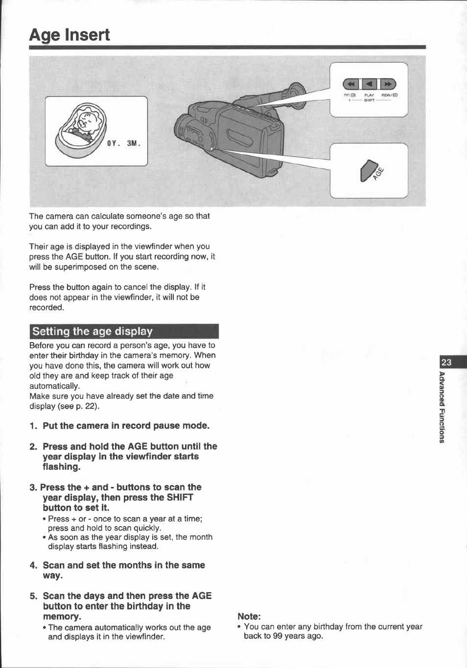Date and time, Put the camera in record pause mode, Notes | Setting the date and time | Canon E 700 User Manual | Page 25 / 47