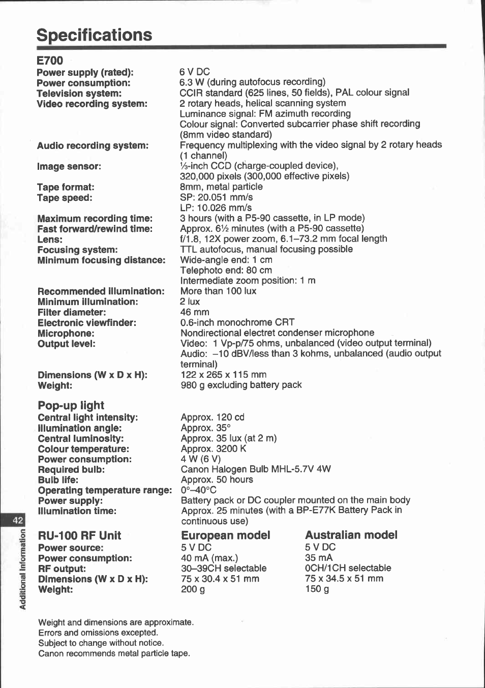 Canon E 700 User Manual | Page 44 / 47
