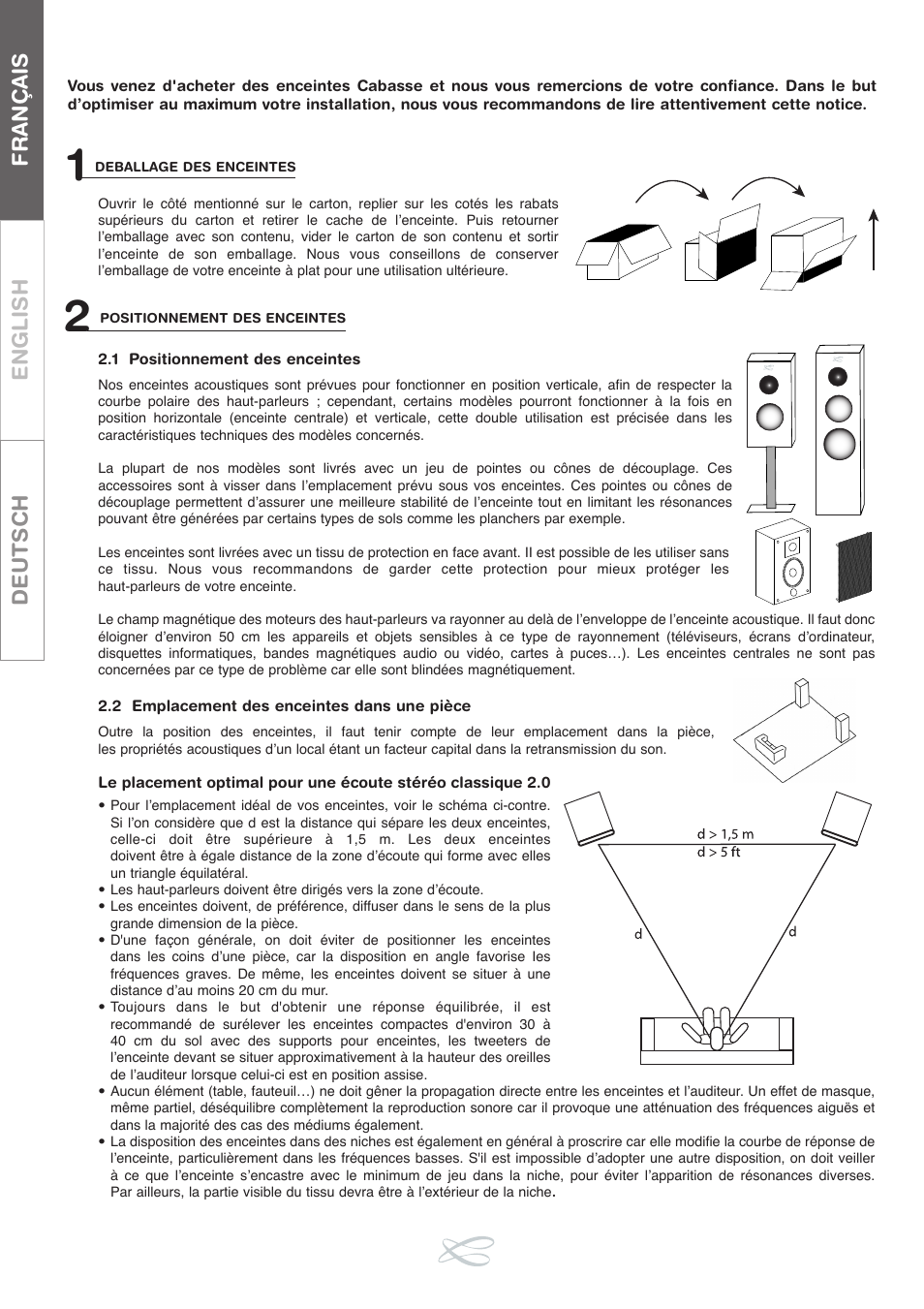 Français english deutsch | Cabasse LOUDSPEAKERS User Manual | Page 2 / 12