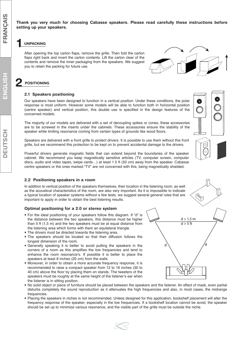 Français english deutsch | Cabasse LOUDSPEAKERS User Manual | Page 6 / 12