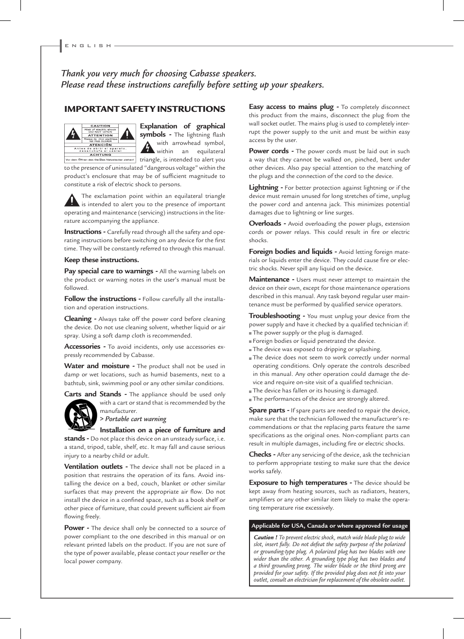 Important safety instructions | Cabasse SANTORIN 21 M2 User Manual | Page 6 / 16