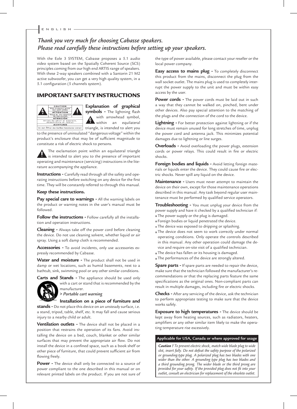 Important safety instructions | Cabasse EOLE 3 User Manual | Page 9 / 24