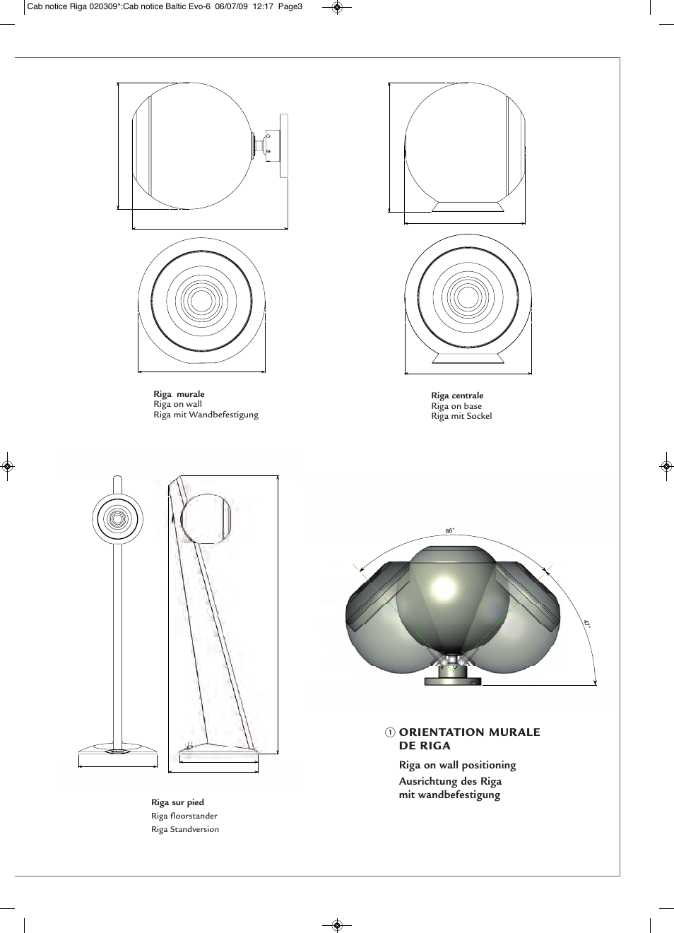 Orientation murale de riga, Riga sur pied, Riga floorstander riga standversion | Cabasse Riga User Manual | Page 3 / 16