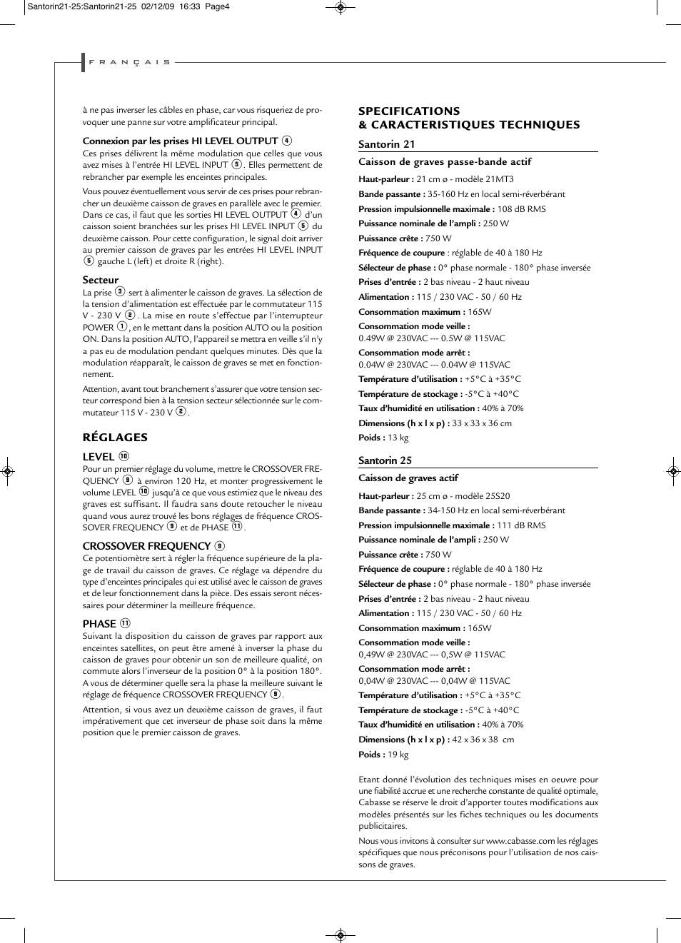 Cabasse SANTORIN 21 User Manual | Page 4 / 14