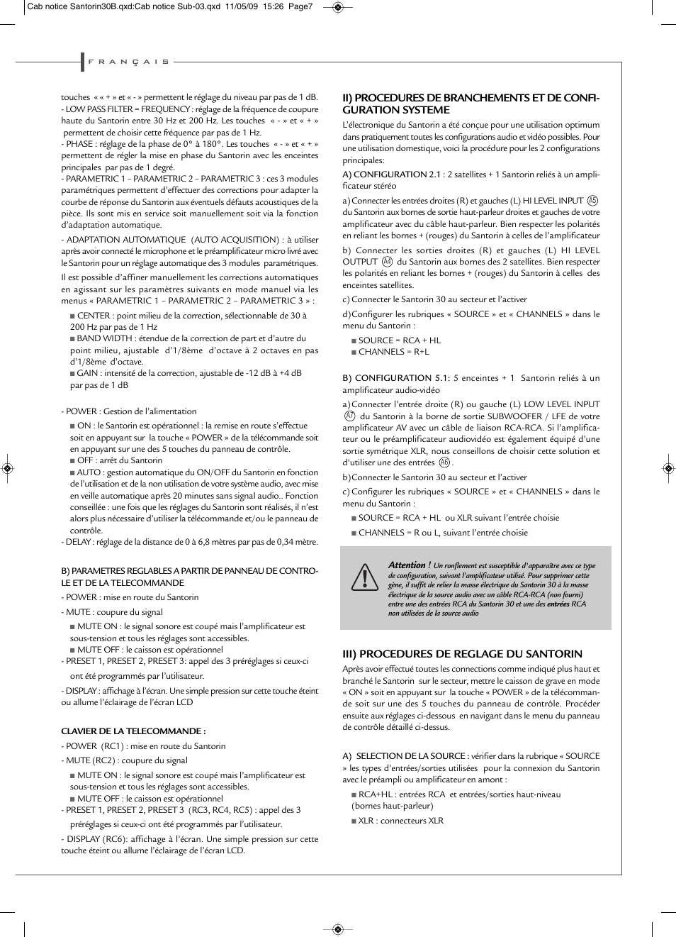 Iii) procedures de reglage du santorin | Cabasse SANTORIN 30 User Manual | Page 7 / 20