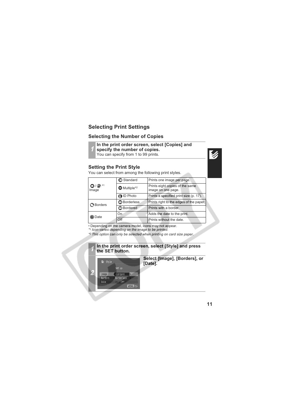 Selecting print settings | Canon CDI-M157 User Manual | Page 13 / 54