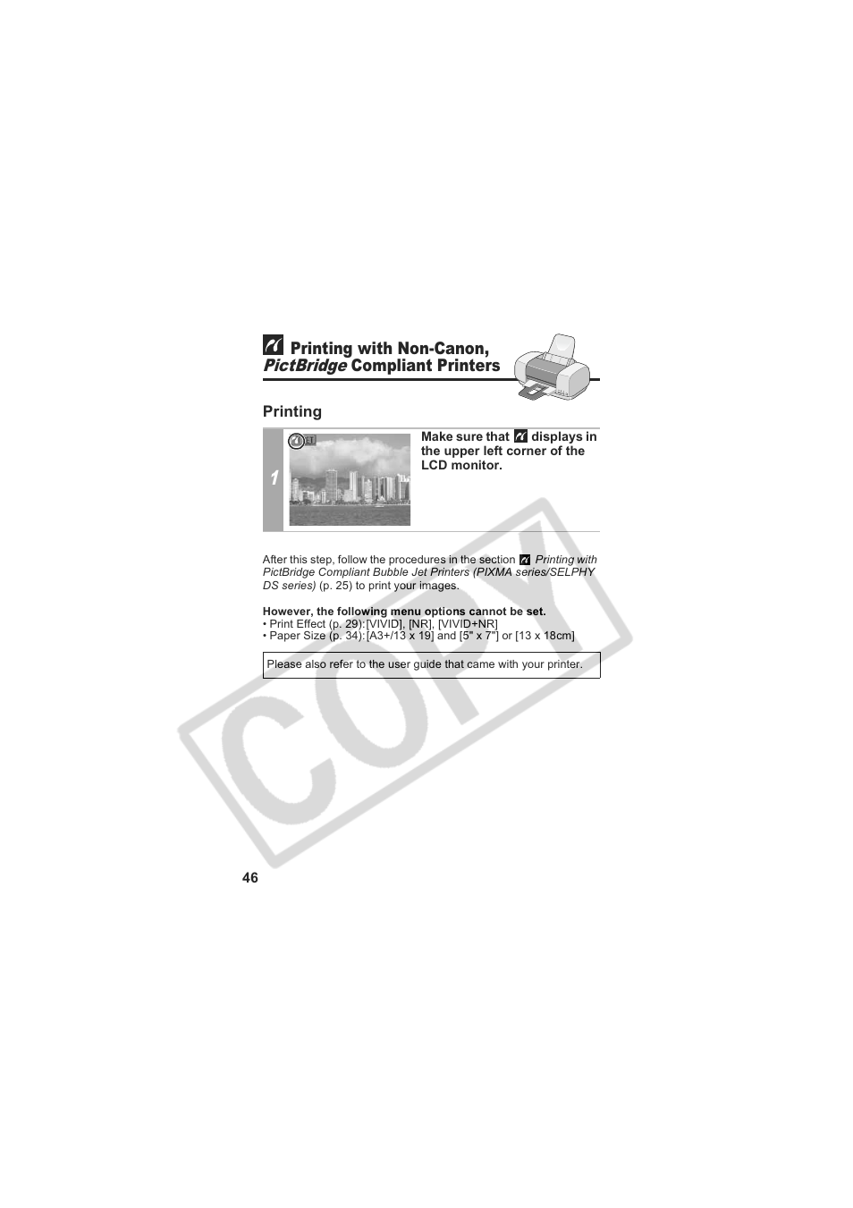 Pictbridge, Printing with non-canon, Compliant printers | Canon CDI-M157 User Manual | Page 48 / 54
