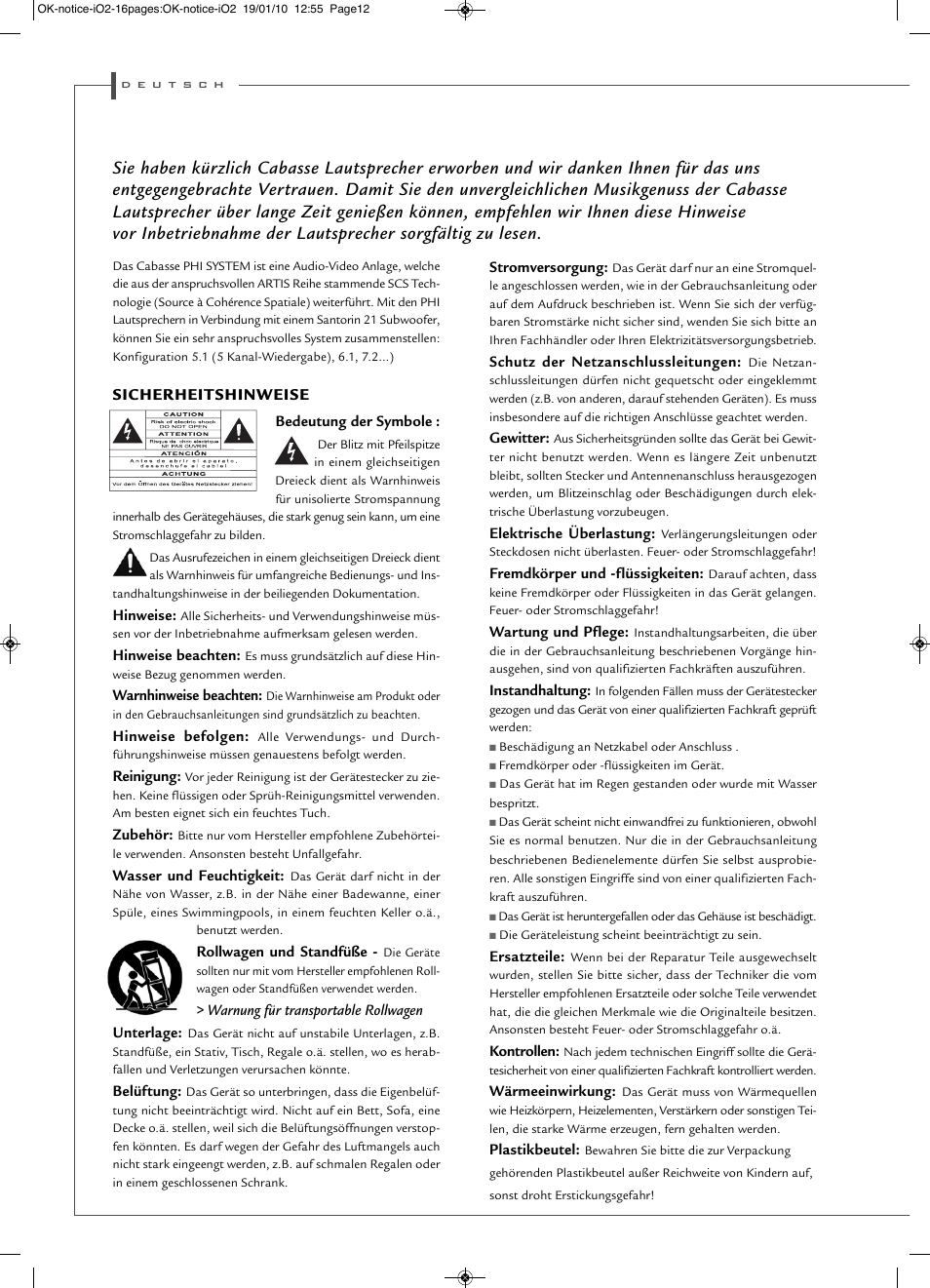 Sicherheitshinweise | Cabasse iO2 User Manual | Page 12 / 16