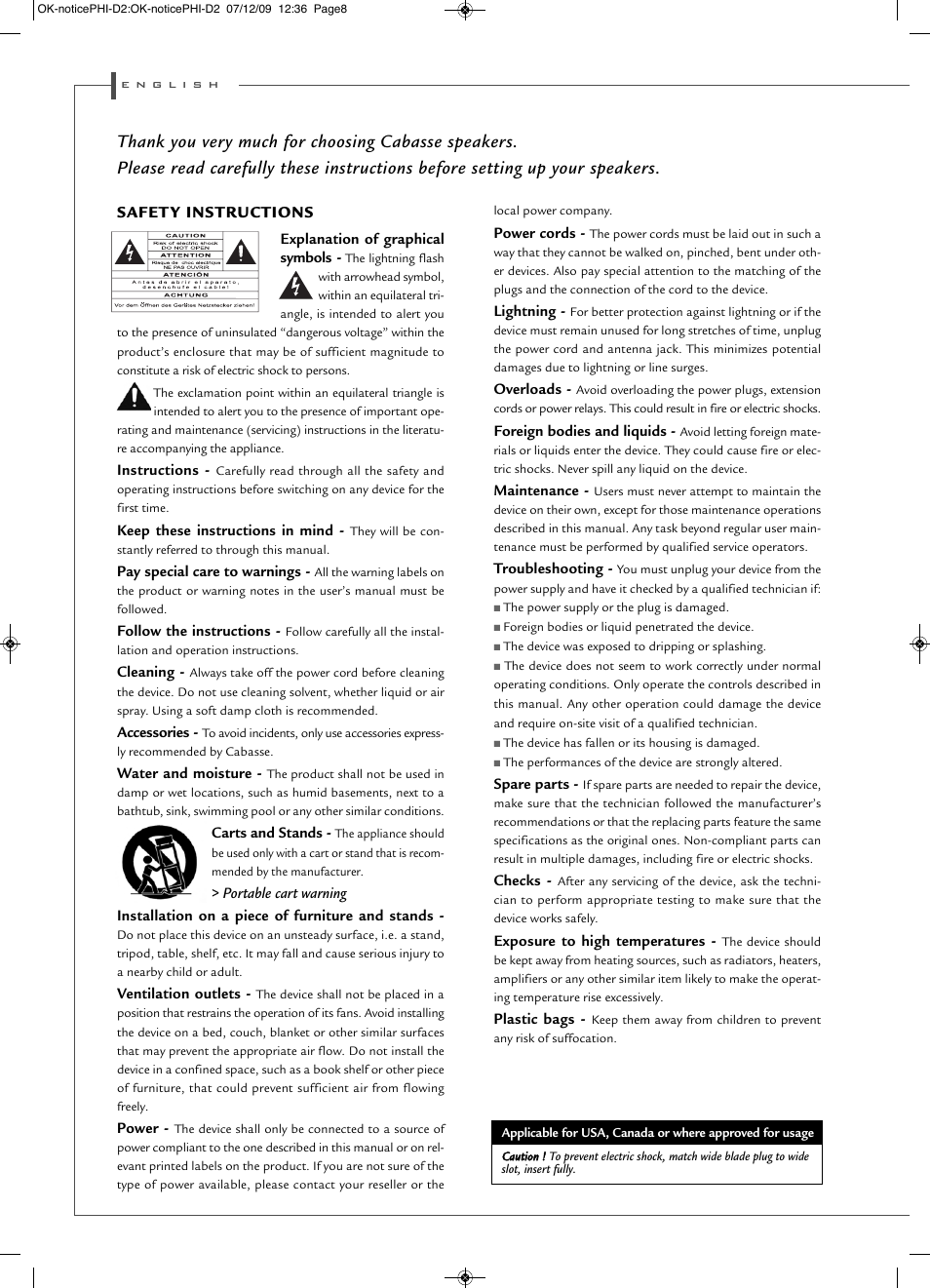 Safet y instructions | Cabasse PHI SYSTEM User Manual | Page 8 / 16