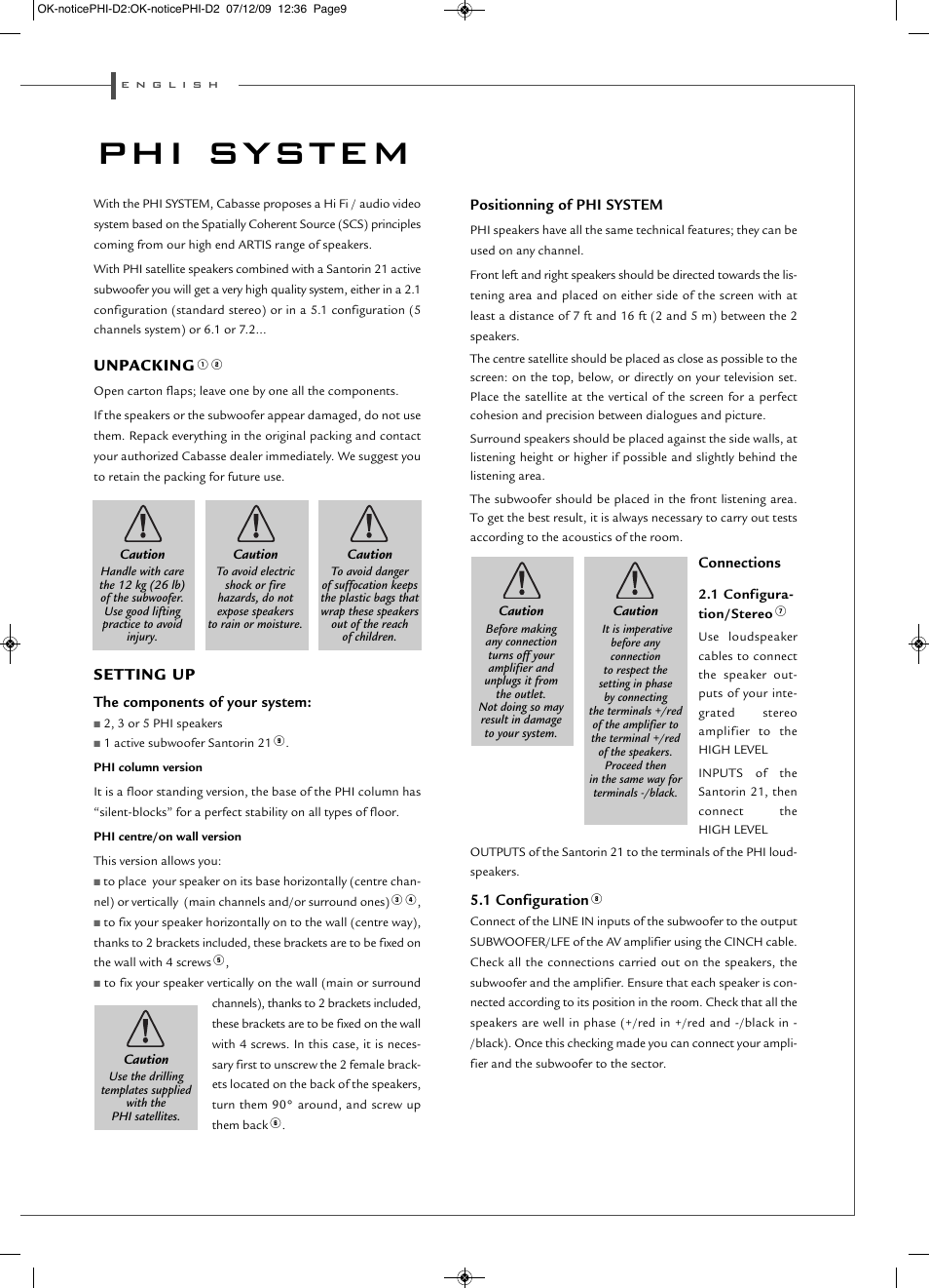 Phi system, Unpacking, Setting up | Cabasse PHI SYSTEM User Manual | Page 9 / 16
