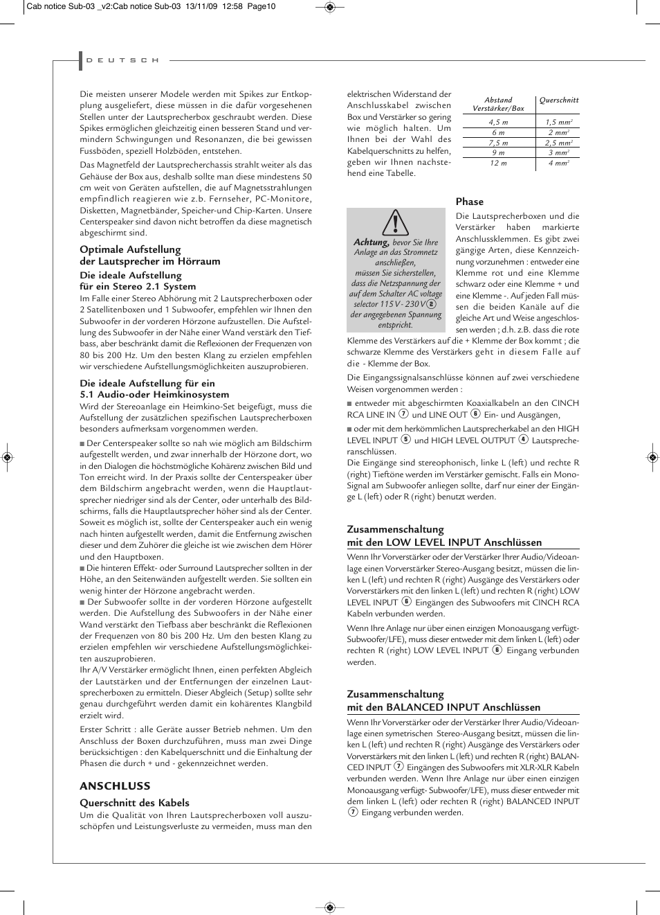 Anschluss | Cabasse SANTORIN 30 i User Manual | Page 10 / 12