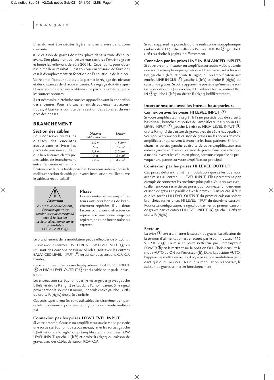 Branchement | Cabasse SANTORIN 30 i User Manual | Page 4 / 12