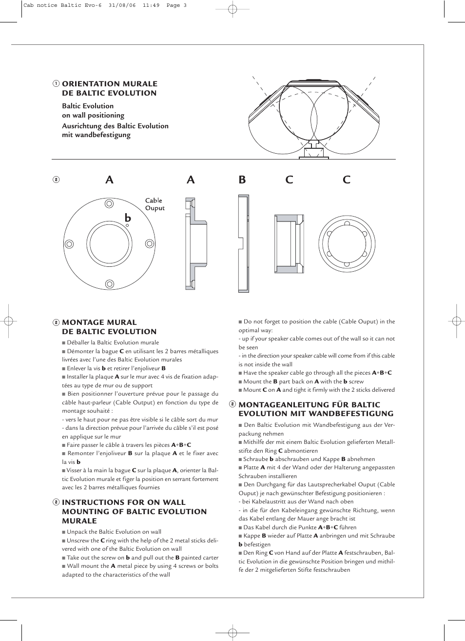 Montage mural de baltic evolution | Cabasse Baltic Evolution User Manual | Page 3 / 12
