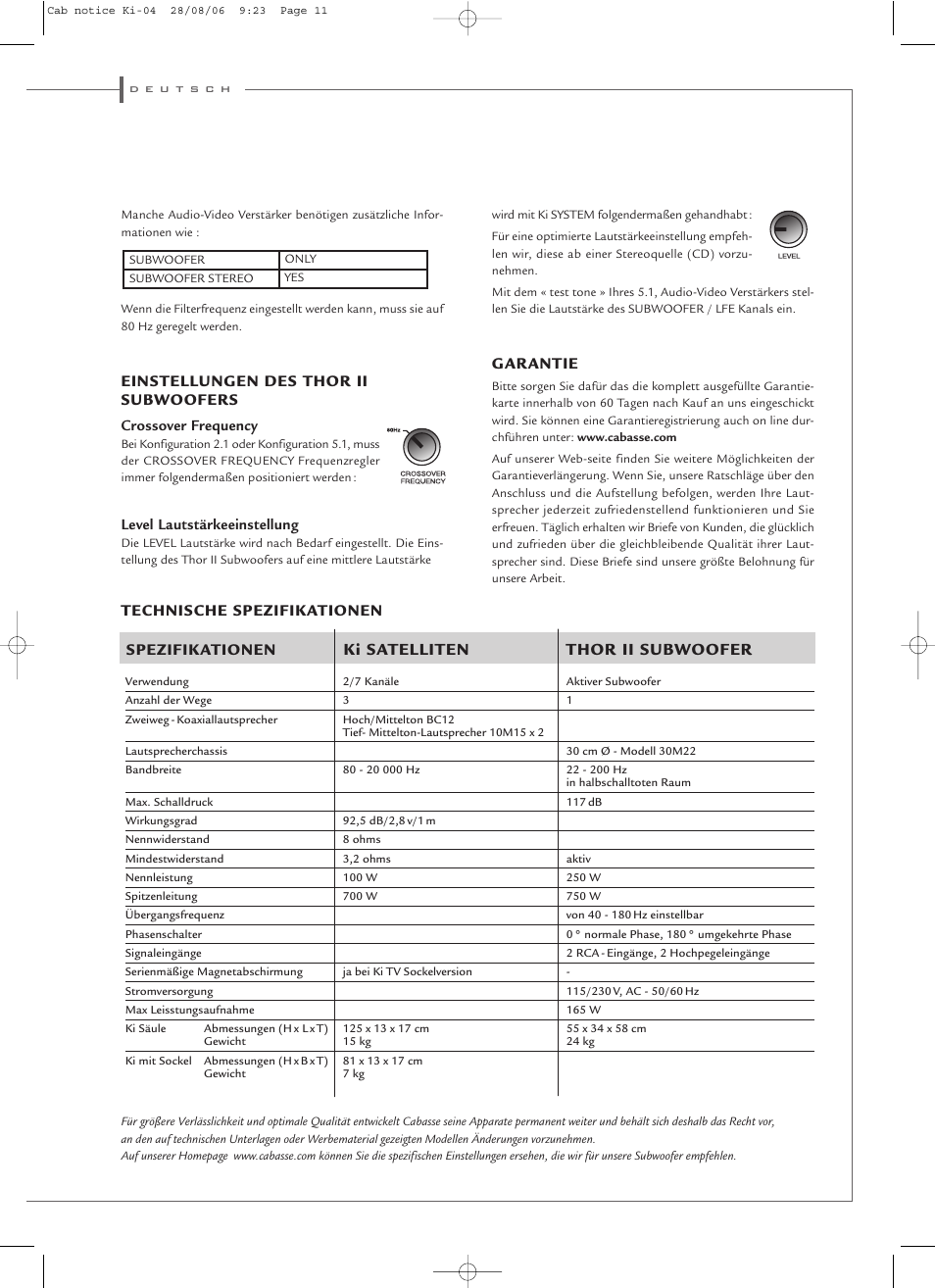 Ki satelliten thor ii subwoofer | Cabasse Ki System User Manual | Page 11 / 12