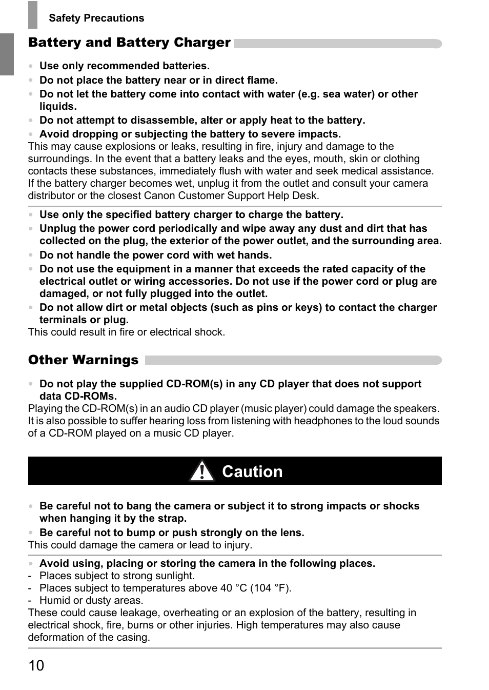 Caution | Canon IXUS 105 User Manual | Page 10 / 142