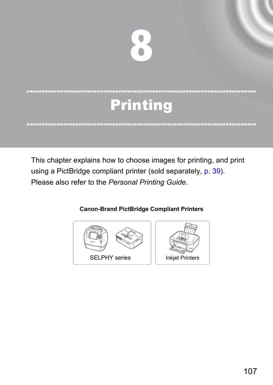 8 printing, Printing | Canon IXUS 105 User Manual | Page 107 / 142