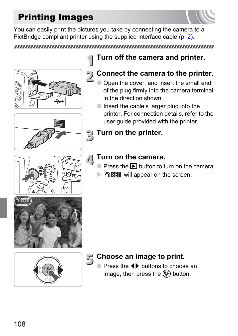 Printing images, Printer, P. 108) | Canon IXUS 105 User Manual | Page 108 / 142