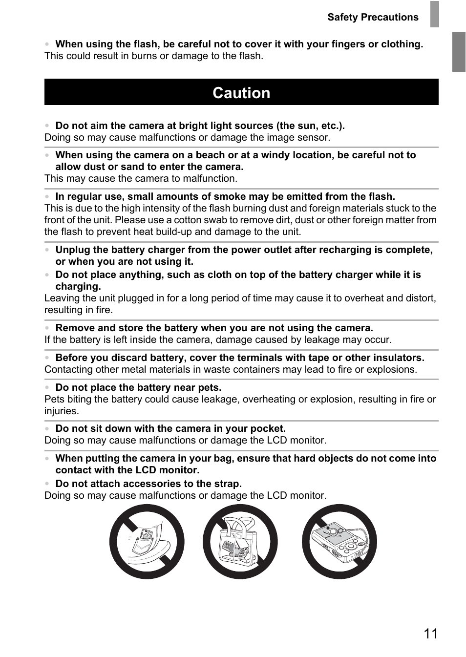 Caution | Canon IXUS 105 User Manual | Page 11 / 142