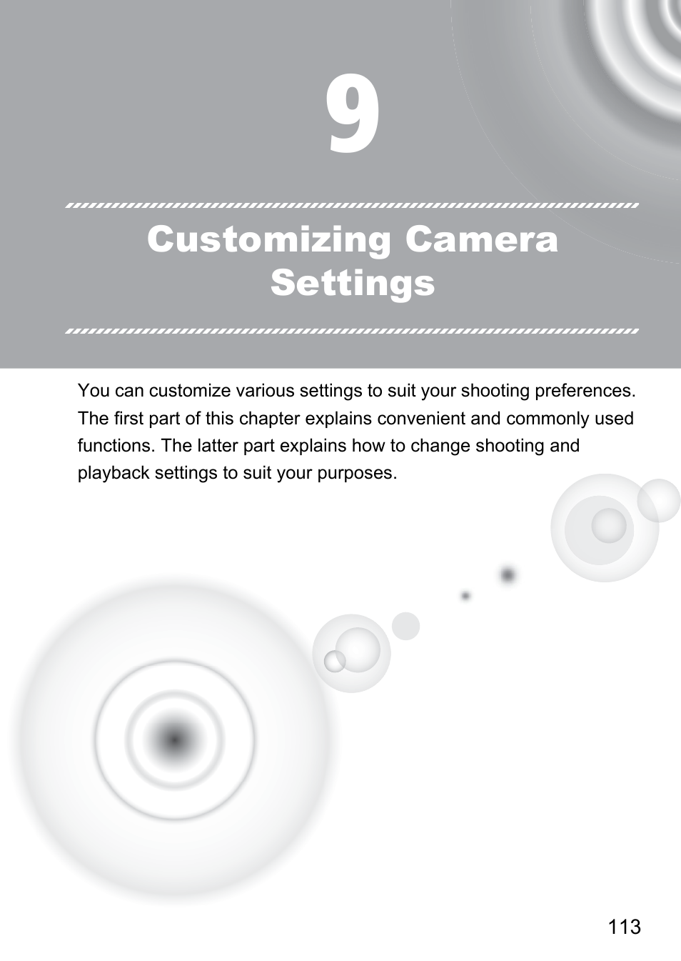 9 customizing camera settings, 9 customizing camera, Settings | Canon IXUS 105 User Manual | Page 113 / 142