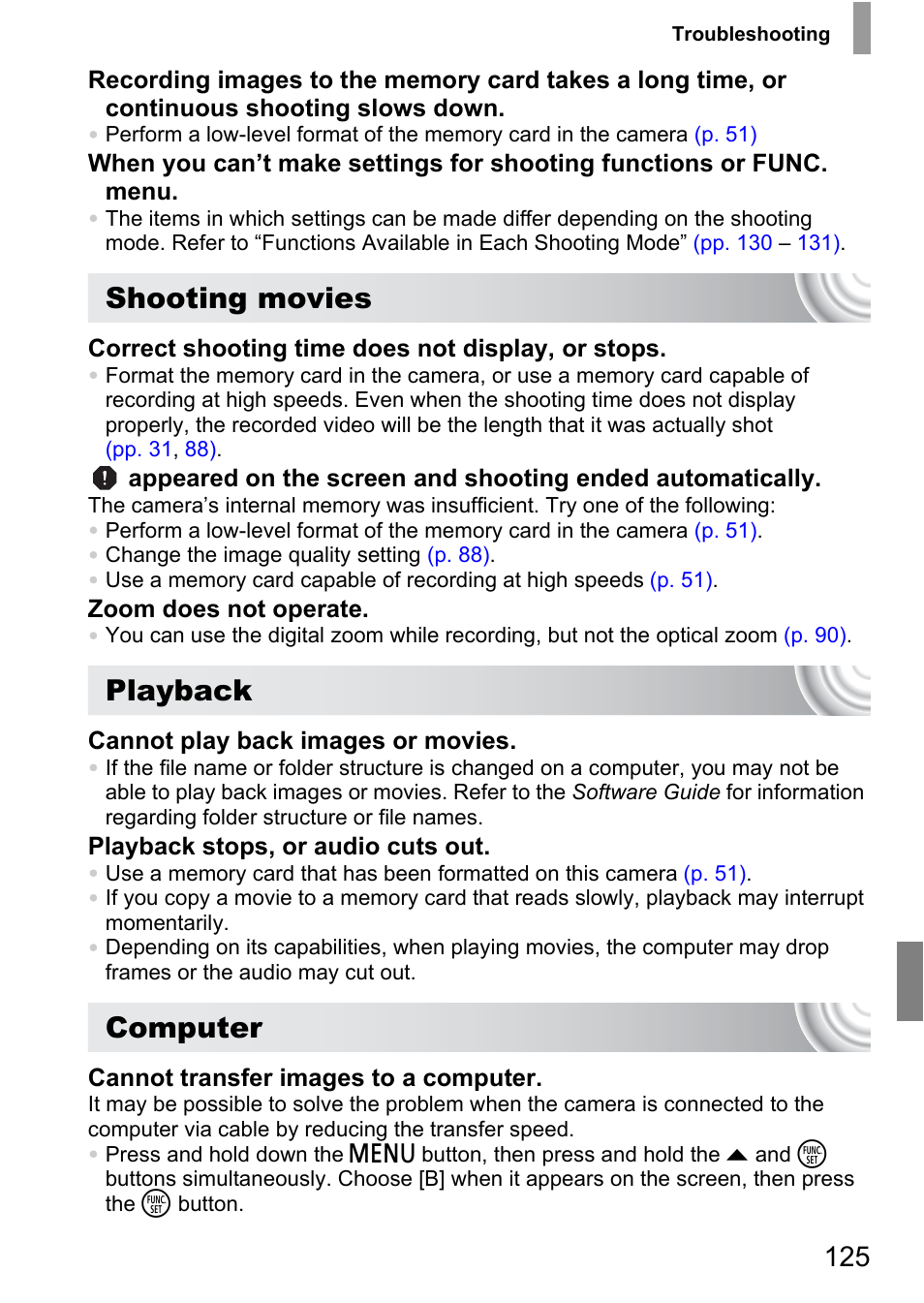 Shooting movies, Playback, Computer | Canon IXUS 105 User Manual | Page 125 / 142