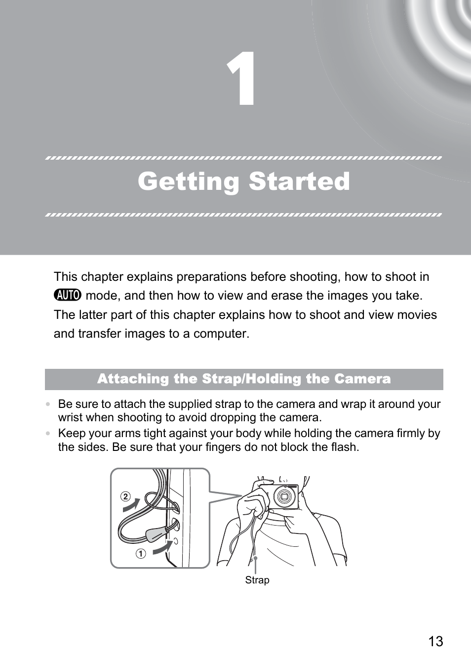 1 getting started, Getting started | Canon IXUS 105 User Manual | Page 13 / 142