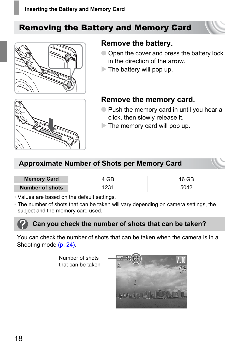 Remove the battery | Canon IXUS 105 User Manual | Page 18 / 142
