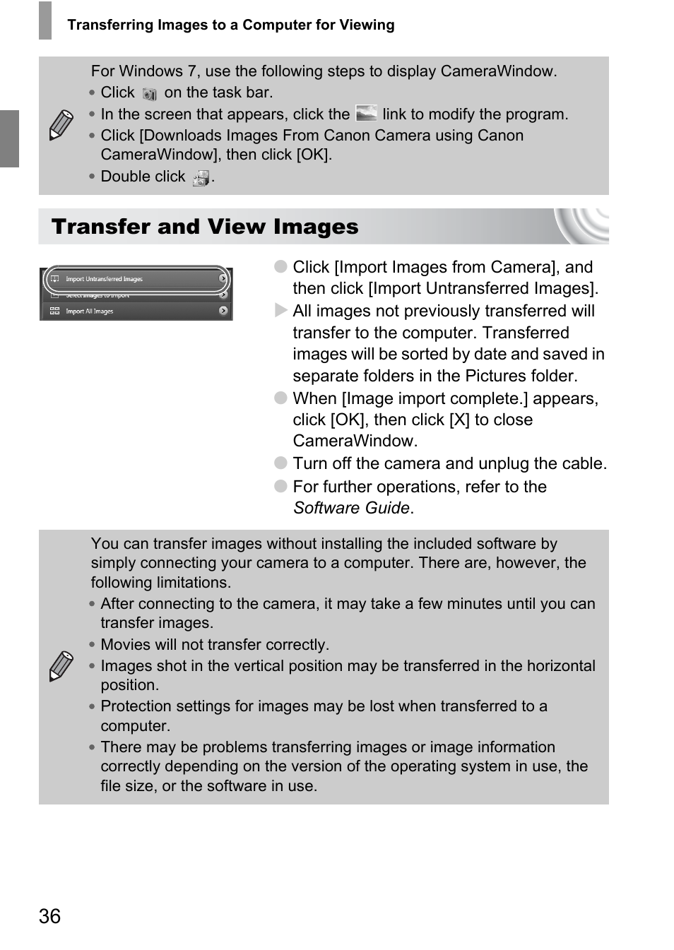 Transfer and view images | Canon IXUS 105 User Manual | Page 36 / 142