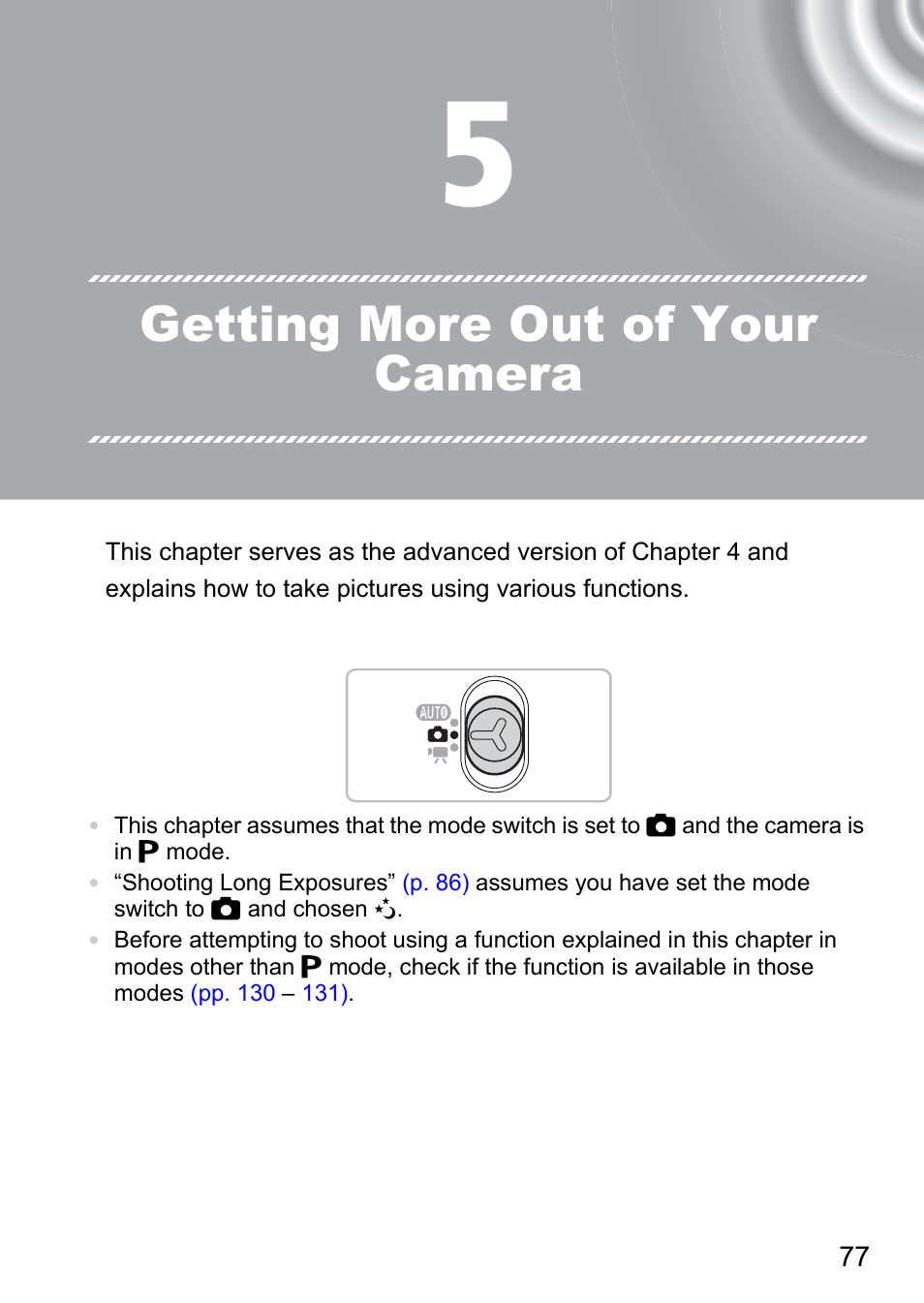 5 getting more out of your camera, 5 getting more out of your, Camera | Getting more out of your camera | Canon IXUS 105 User Manual | Page 77 / 142