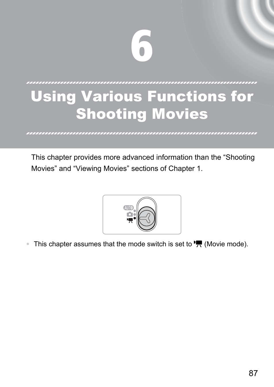 6 using various functions for shooting movies, 6 using various functions for, Shooting movies | Canon IXUS 105 User Manual | Page 87 / 142
