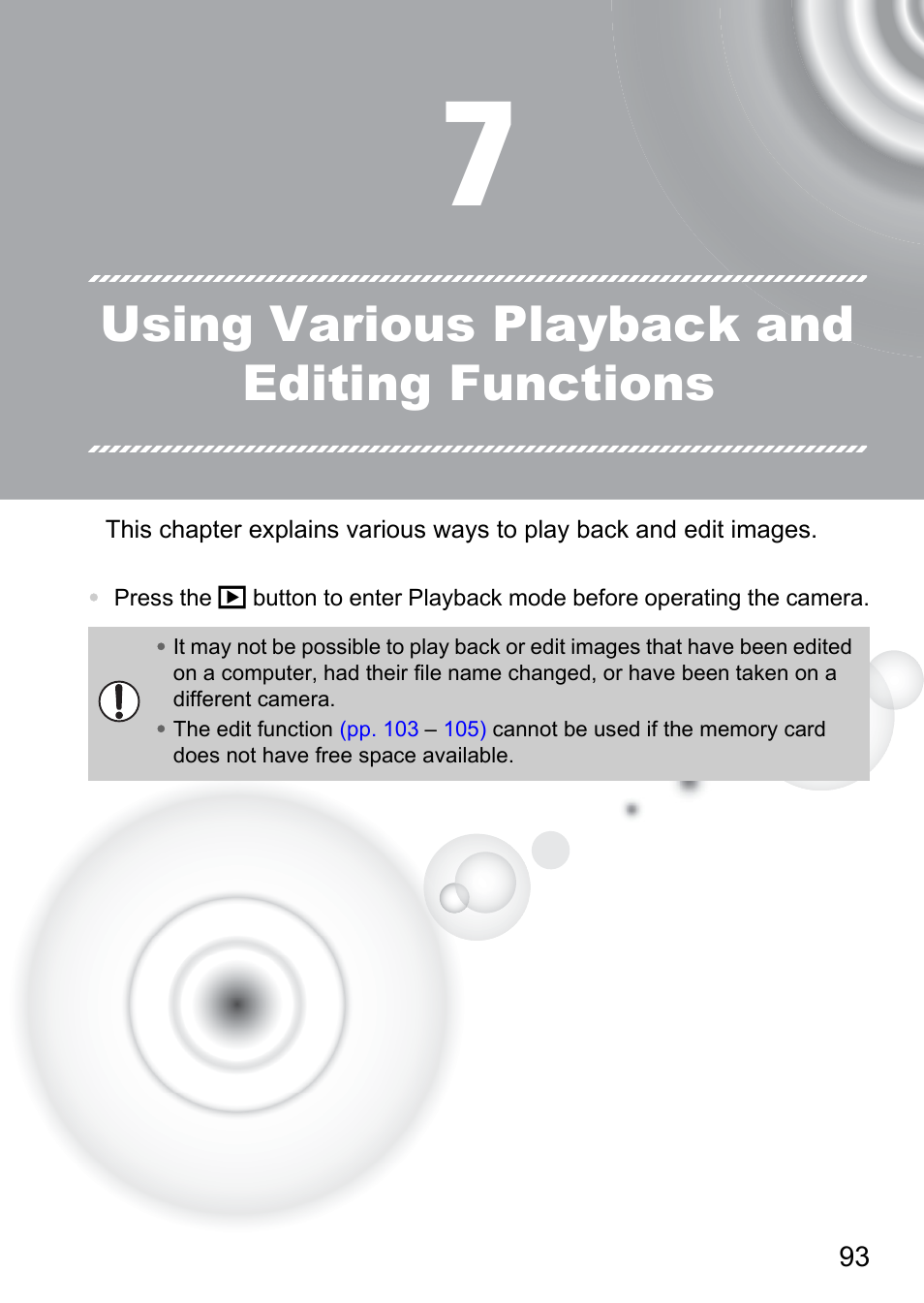 7 using various playback and editing functions, 7 using various playback and, Editing functions | Using various playback and editing functions | Canon IXUS 105 User Manual | Page 93 / 142