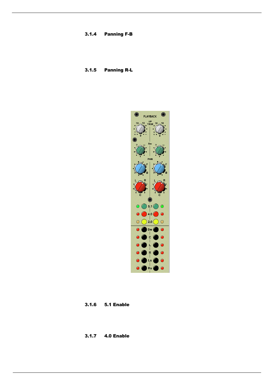 4 panning f-b, 5 panning r-l, 6 5.1 enable | 7 4.0 enable | Cadac C-Type User Manual | Page 27 / 66