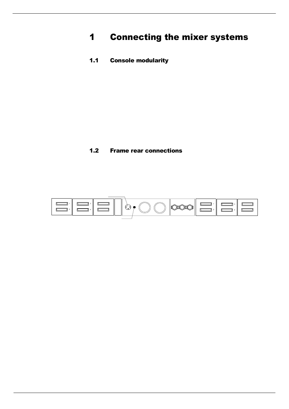 1 connecting the mixer systems, 1 console modularity, 2 frame rear connections | Console modularity -1, Frame rear connections -1, 4&rqqhfwlqj#wkh#pl[hu#v\vwhpv, 414 &rqvroh#prgxodulw, 415 )udph#uhdu#frqqhfwlrqv | Cadac C-Type User Manual | Page 7 / 66