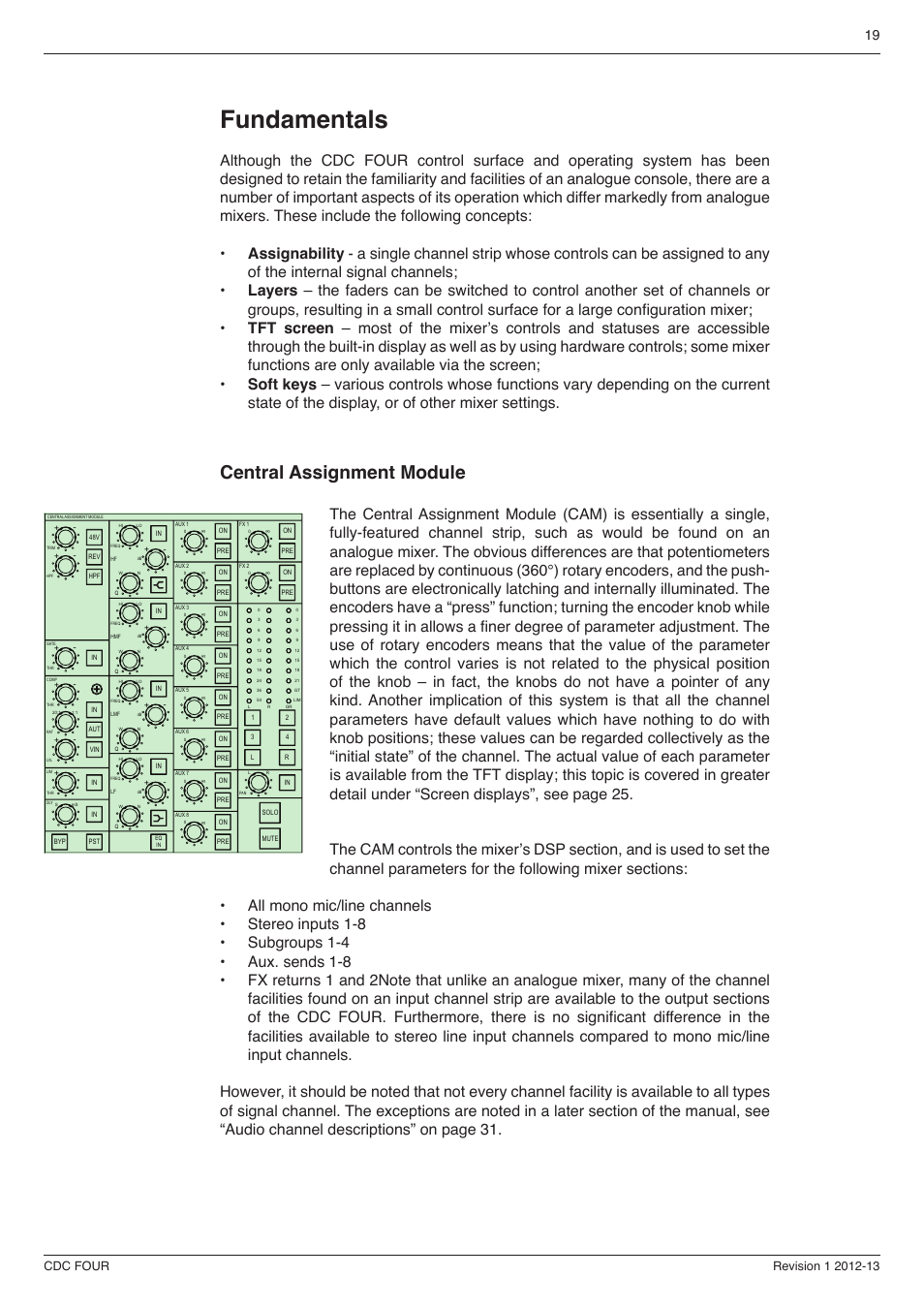 Fundamentals 19, Central assignment module, Fundamentals | Cadac CDC four User Manual | Page 19 / 83