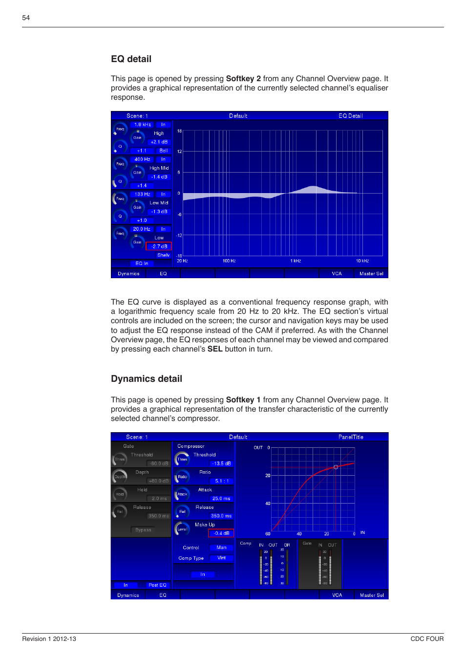 Eq detail, Dynamics detail | Cadac CDC four User Manual | Page 54 / 83