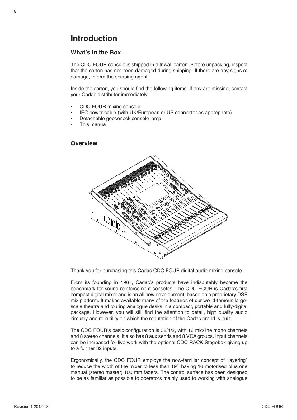 Introduction 8, What’s in the box, Overview 8 | Introduction | Cadac CDC four User Manual | Page 8 / 83