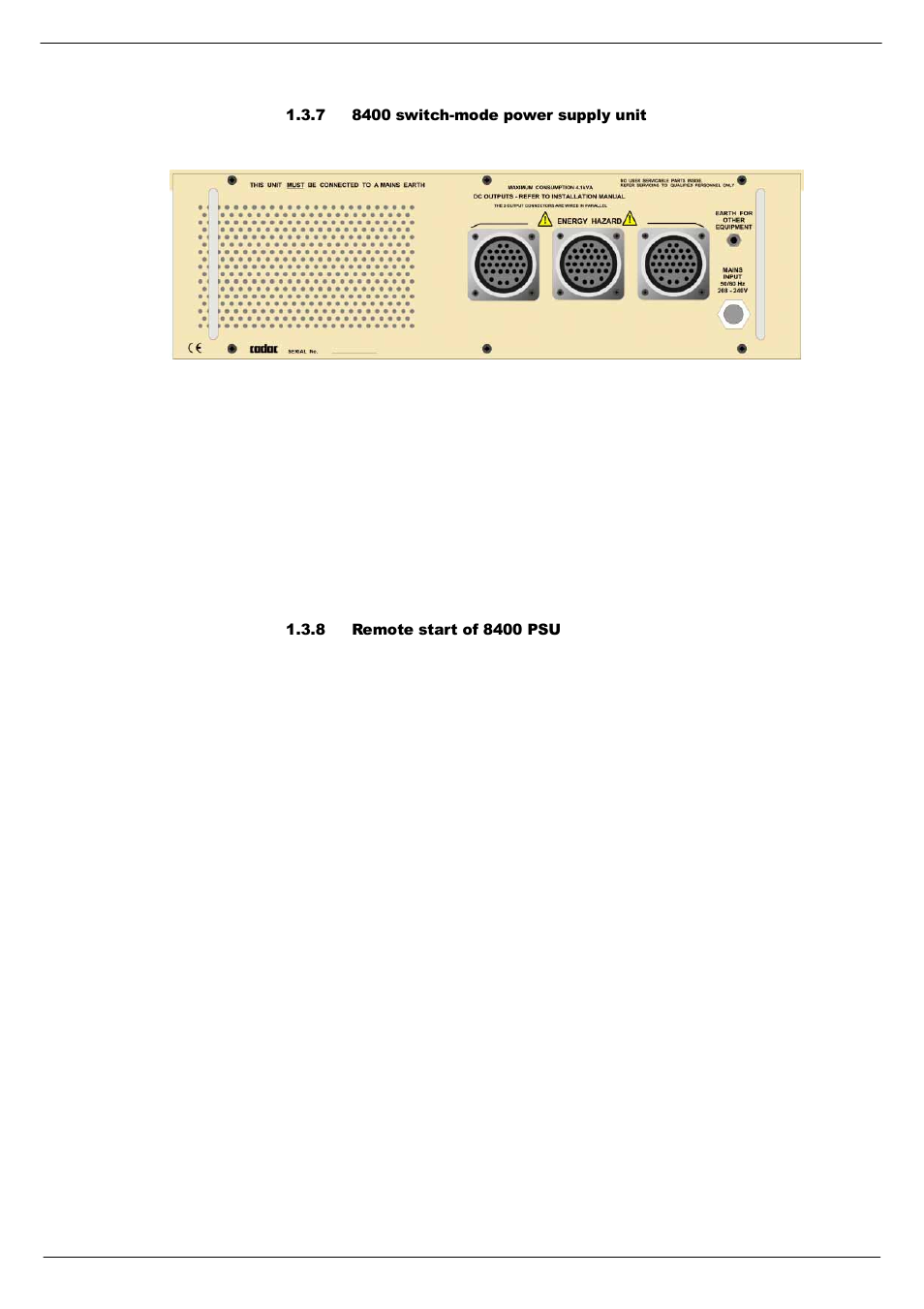 7 8400 switch-mode power supply unit, 8 remote start of 8400 psu | Cadac F-Type User Manual | Page 17 / 108