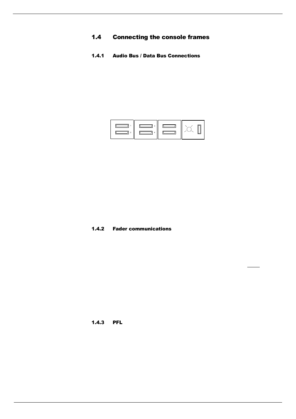 4 connecting the console frames, 1 audio bus / data bus connections, 2 fader communications | 3 pfl, Connecting the console frames -11, 417 &rqqhfwlqj#wkh#frqvroh#iudphv | Cadac F-Type User Manual | Page 19 / 108