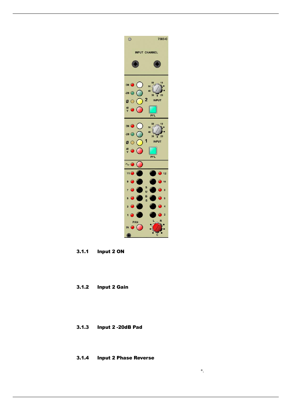 1 input 2 on, 2 input 2 gain, 3 input 2 -20db pad | 4 input 2 phase reverse | Cadac F-Type User Manual | Page 50 / 108