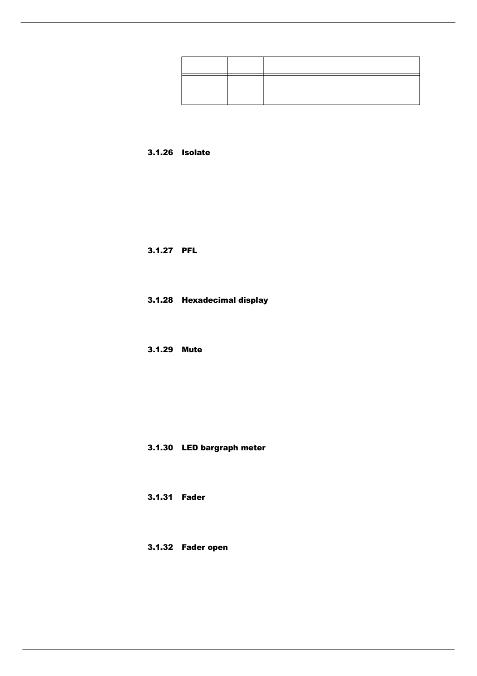 26 isolate, 27 pfl, 28 hexadecimal display | 29 mute, 30 led bargraph meter, 31 fader, 32 fader open | Cadac F-Type User Manual | Page 55 / 108