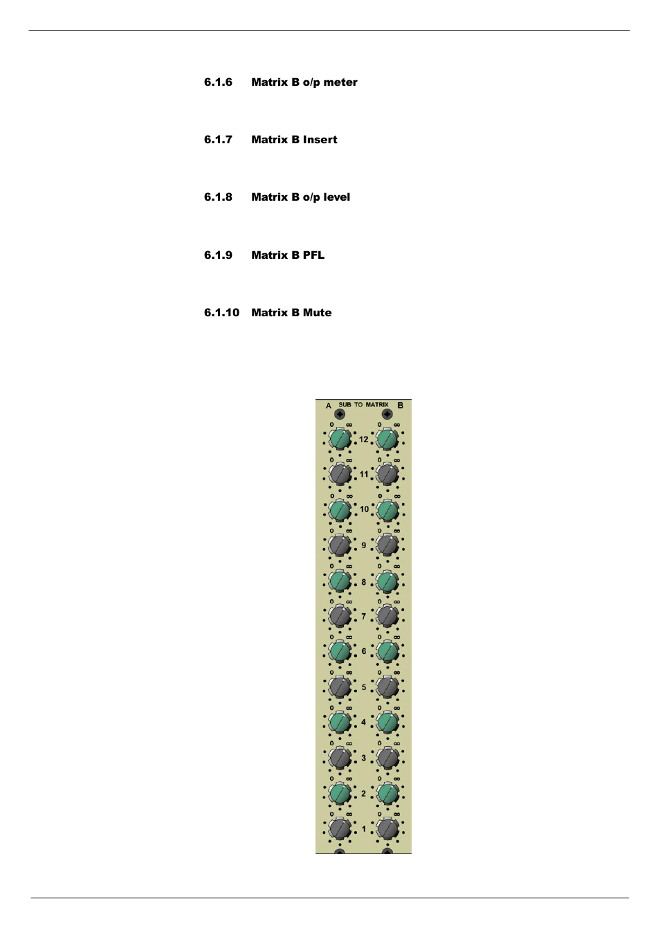 6 matrix b o/p meter, 7 matrix b insert, 8 matrix b o/p level | 9 matrix b pfl, 10 matrix b mute | Cadac F-Type User Manual | Page 75 / 108