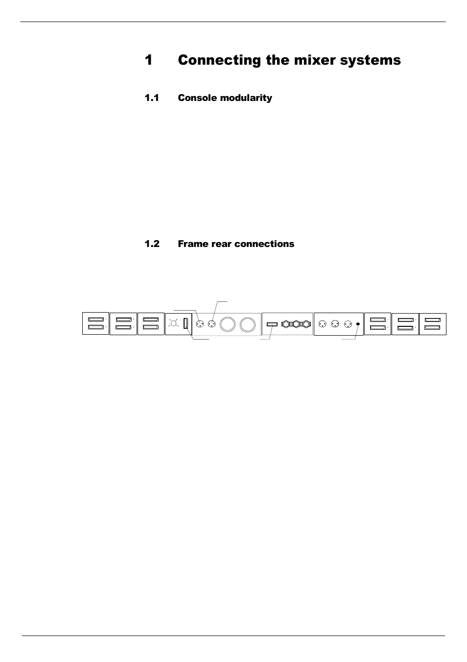 1 connecting the mixer systems, 1 console modularity, 2 frame rear connections | Console modularity -1, Frame rear connections -1, 4&rqqhfwlqj#wkh#pl[hu#v\vwhpv, 414 &rqvroh#prgxodulw, 415 )udph#uhdu#frqqhfwlrqv | Cadac F-Type User Manual | Page 9 / 108