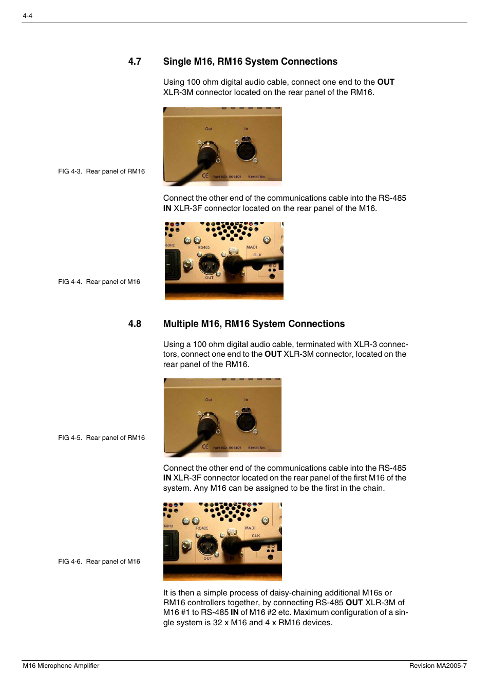 7 single m16, rm16 system connections, 8 multiple m16, rm16 system connections, Single m16, rm16 system connections -4 | Multiple m16, rm16 system connections -4 | Cadac M16 User Manual | Page 28 / 55
