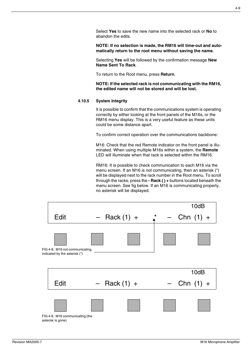 5 system integrity, System integrity -9, Edit – rack (1) + * – chn (1) | Edit – rack (1) + – chn (1), 10db | Cadac M16 User Manual | Page 33 / 55